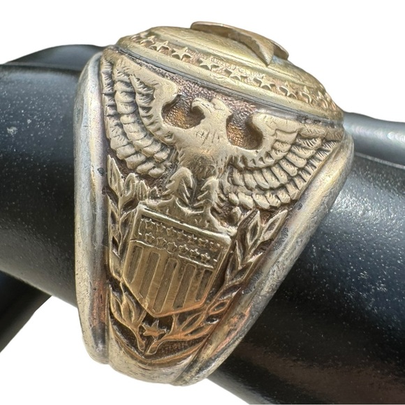 Vintage 10K Gold & Sterling Aviation Military Pilot Wings Ring - Picture 3 of 8